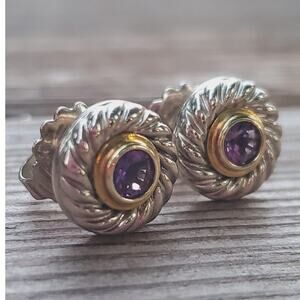 David Yurman Purple Amethyst Cookie Stud Earrings in Sterling Silver 925